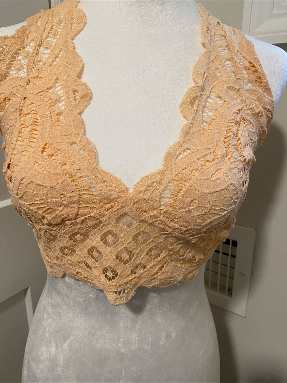 free People One Delicate Lace Halter Bralette in Soft Peach